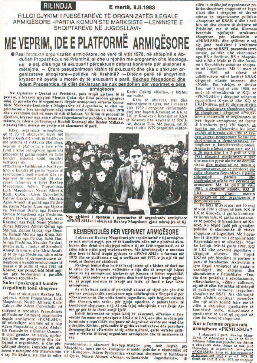 Siç dëshmon gjyqi kundër PKMLSHJ më 8.2.1983, Rilindja shpesh përdorte edhe gjuhën e armikut